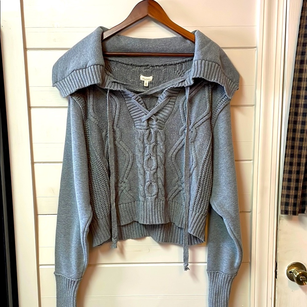 Anthropologie Pilcro Cable Laced Twofer Sweater Size L.